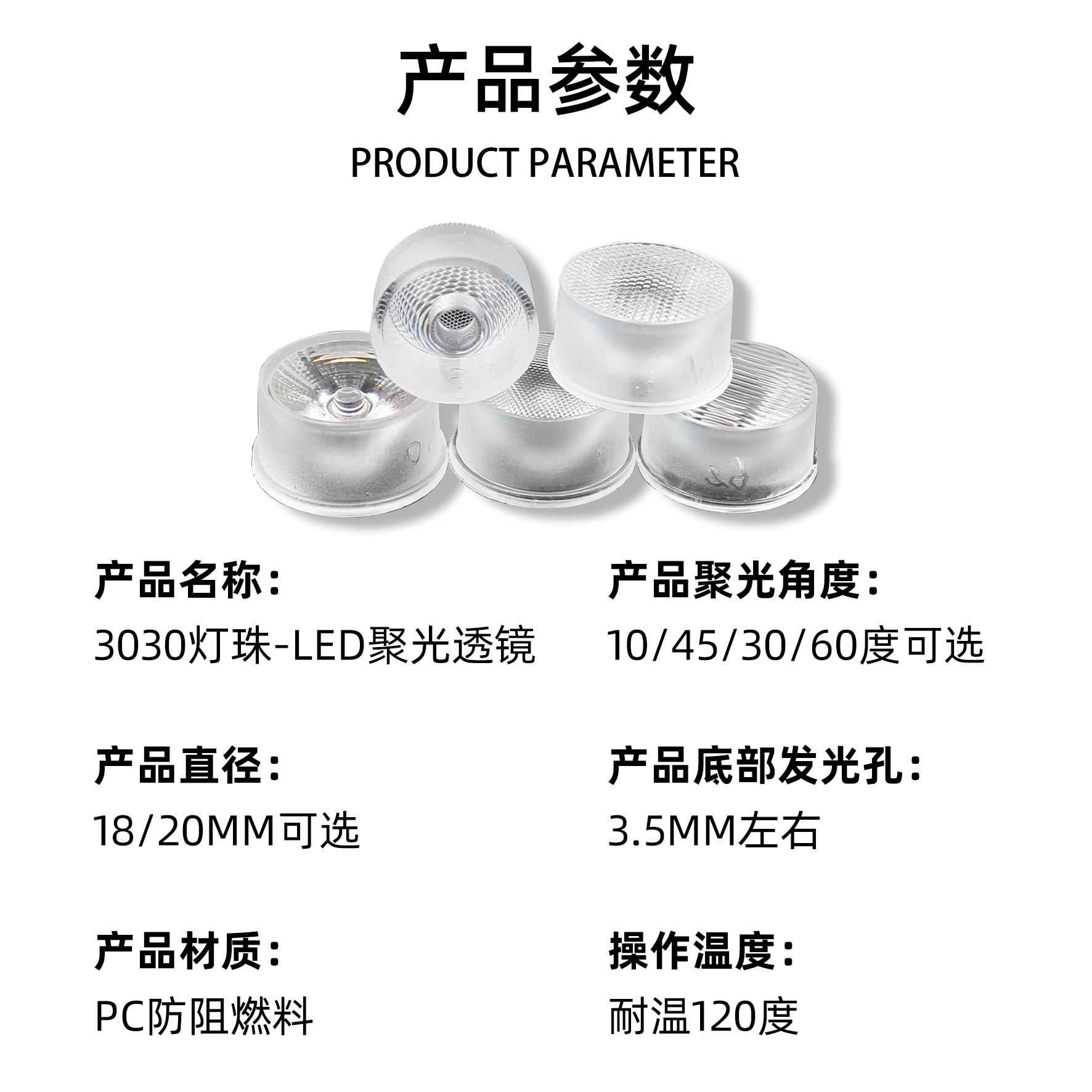 3030灯珠 2525灯珠专用一体防水30度60度聚光PC透镜20mm 18mm尺寸