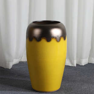 干花大客厅摆件景德镇摆设轻简约落地现代花瓶黄色花瓶陶瓷奢北欧