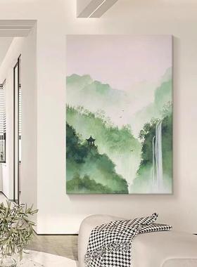 玄关墨水风景山流水客高厅A188vJ8S酒店书房饰绿色青山瀑布挂画新