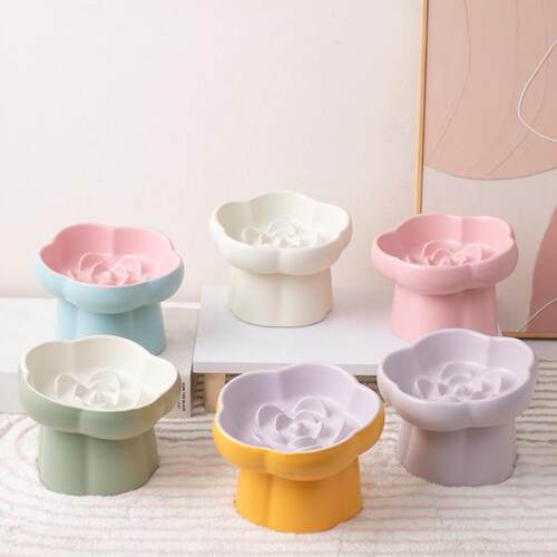 Ceramic Pet Slow Food Bowl Slow Feeder Bowl High Footed