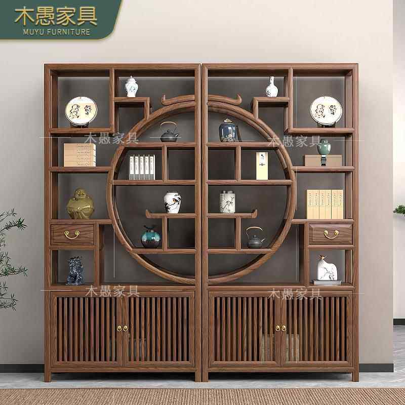 实木新中式博古架胡桃木禅意茶室茶叶展示柜多层陈列摆件置物书架