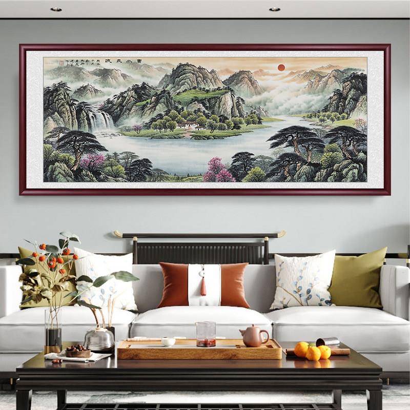 源远流长山水画 画聚宝盆风水靠山画 画客厅装饰画 画办公室国画