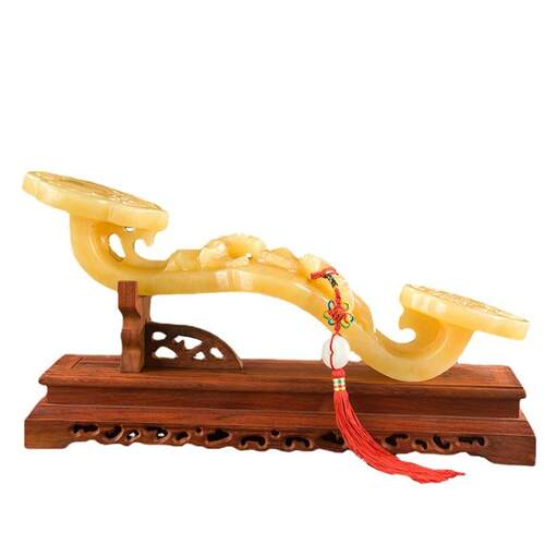 天然米黄玉如意摆件客厅电视柜酒柜装饰品玄关博古架乔迁新居礼品