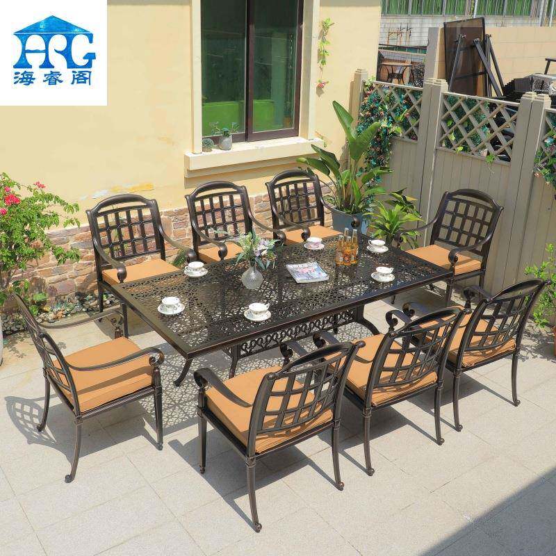 户外庭院桌椅铸铝金属椅子圆桌花园椅子室外餐桌椅铸铝椅长桌组合