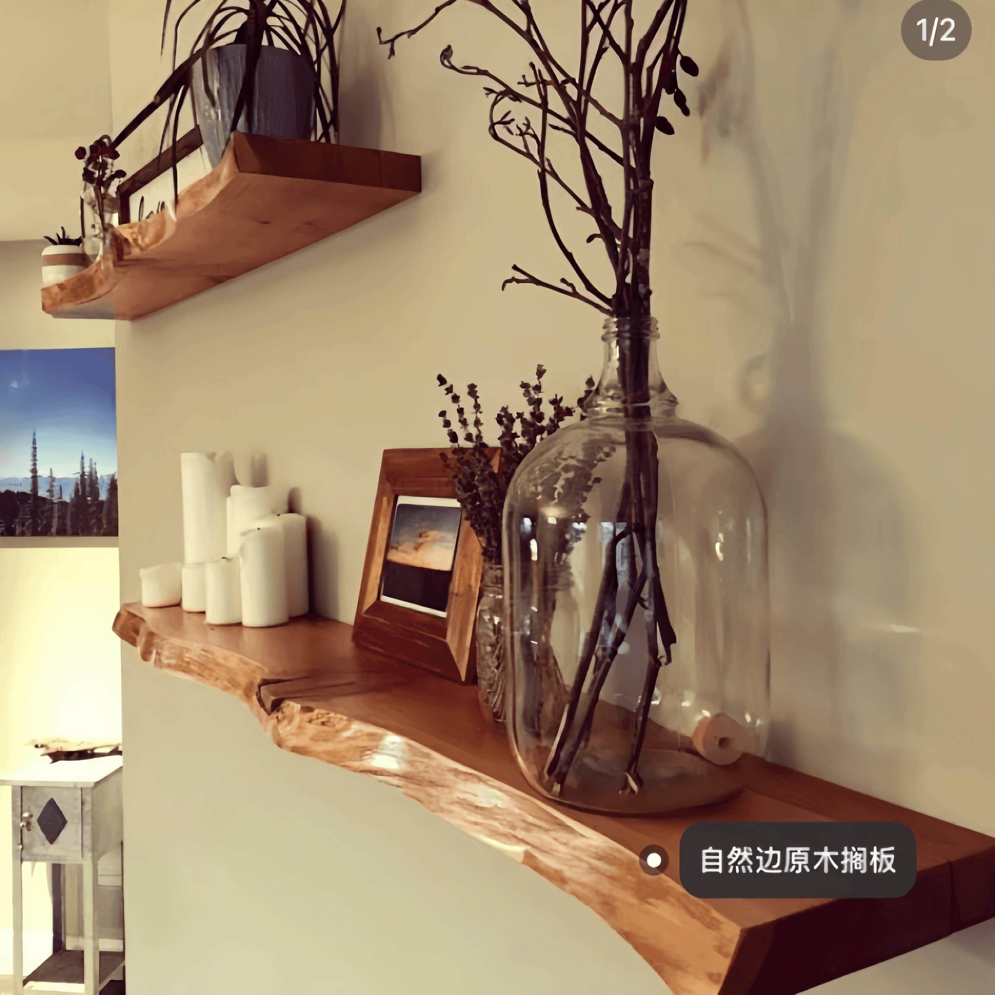 墙壁书架墙上隔板置物架壁挂一字隔板装饰架原木层板客厅背景墙