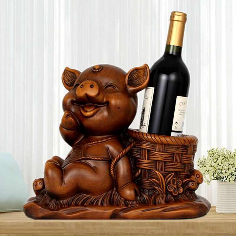12十二生肖红酒架木摆件家居酒柜吧台装饰盆景开业乔迁新房礼物