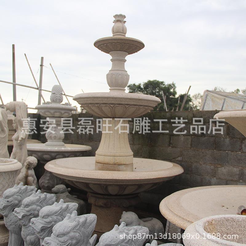 厂家现货三层流水跌水盆花岗岩石材雕刻喷泉石雕流水摆件来图设计