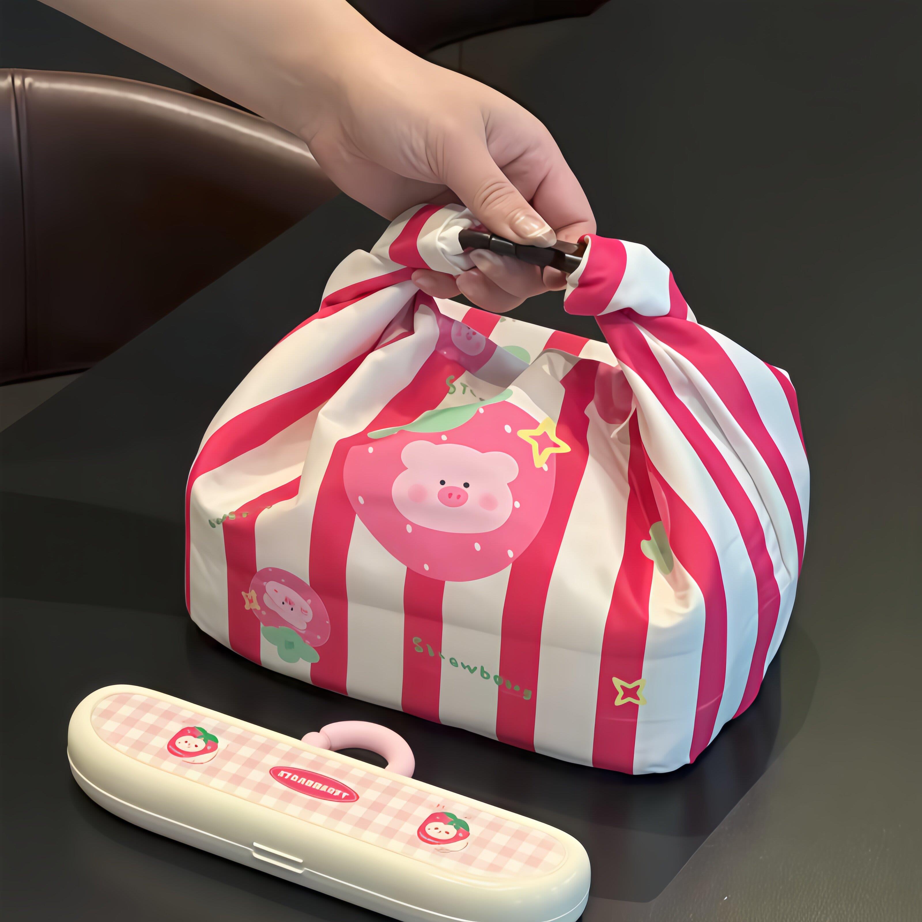 草莓小猪便当带带饭保温手提袋上班通勤可携式午餐便当盒防水饭包