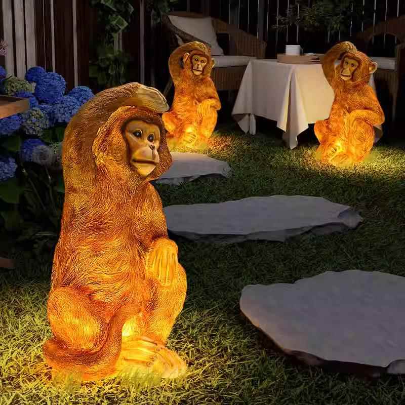 防水灯庭院灯动物树脂仿真金丝猴子摆件玻璃钢模型猴子户外草坪灯