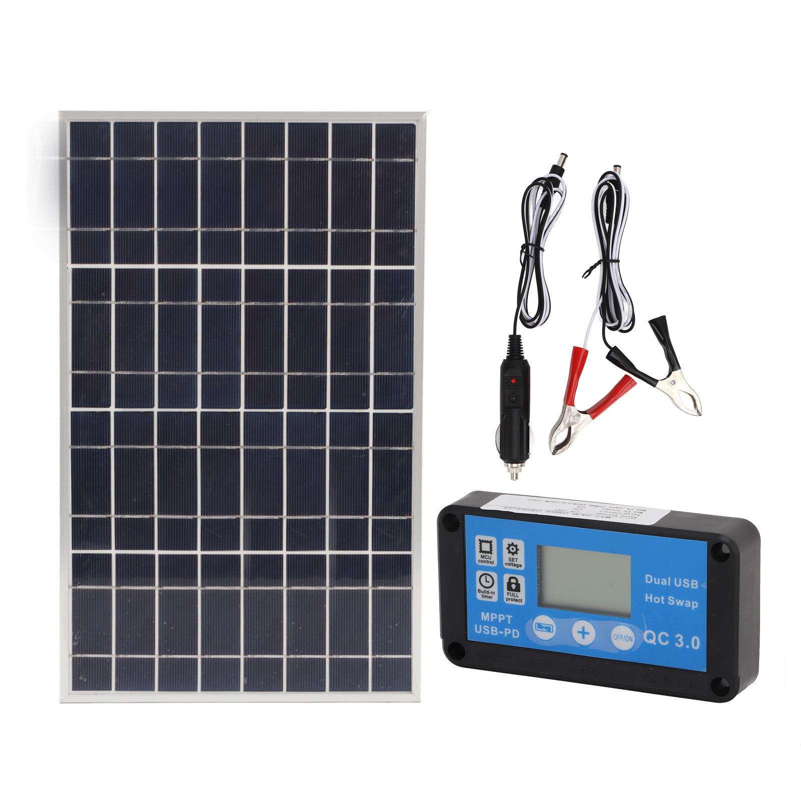 带框太阳能板加40A12V24V防水控制器带电瓶夹点烟器户外充电房车