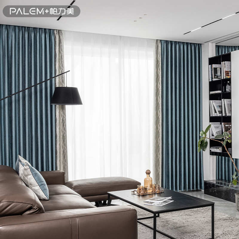 RI0T2023新中式高精密成品窗帘拼接简约轻奢窗帘美式客厅卧室遮光