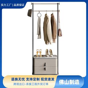 轻奢不锈钢衣帽架柜体卧室家用落地意式收纳储物高端马鞍皮挂衣架