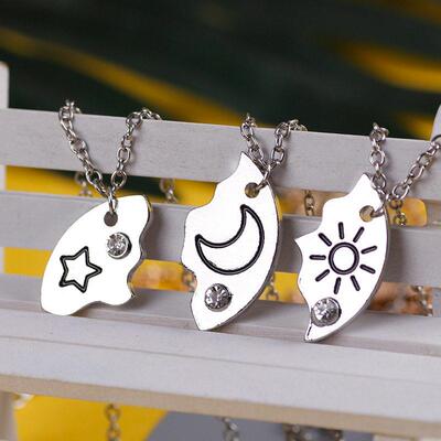 3 Piece Set Sun Moon Star Pendant Necklace Best Friend Bff F