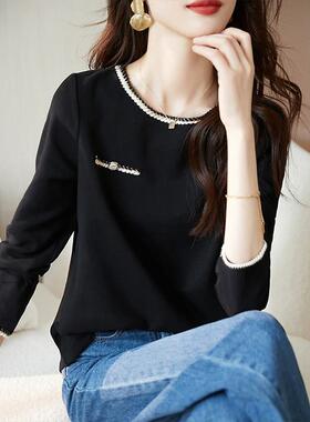 欧洲站正肩长袖T恤女2026新款春秋气质小香风设计感法式打0110r1