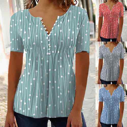 Polka dot short sleeved shirt, women's shirt
