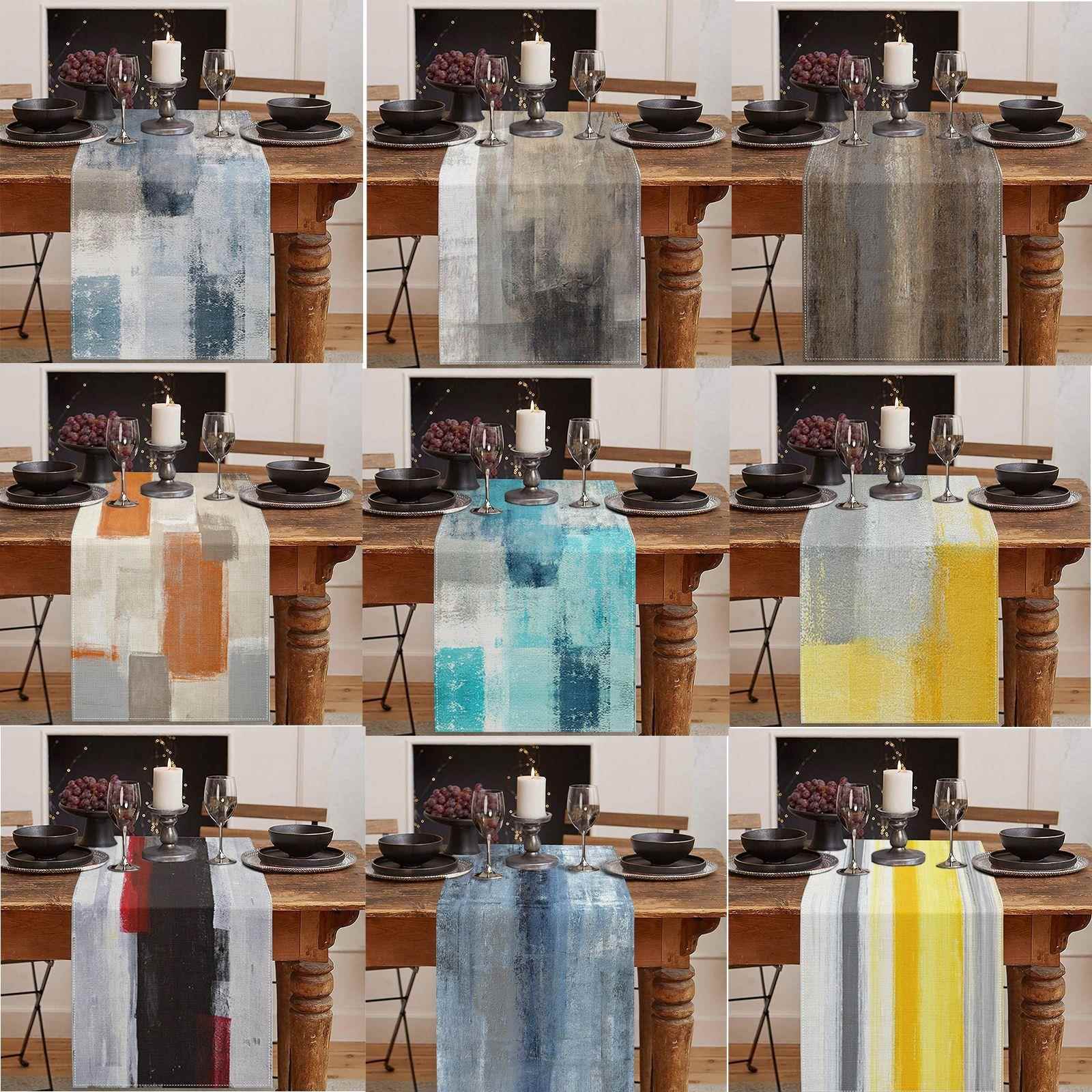 抽象油画印花亚麻桌旗家居装饰餐桌柜子茶几桌布仪式感布置桌巾