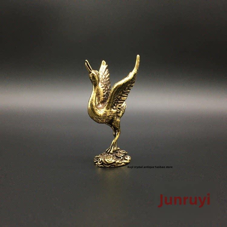 实心黄铜小仙鹤摆件 全铜迷你小铜鹤仙鸟小铜鸟丹顶鹤小铜件桌面
