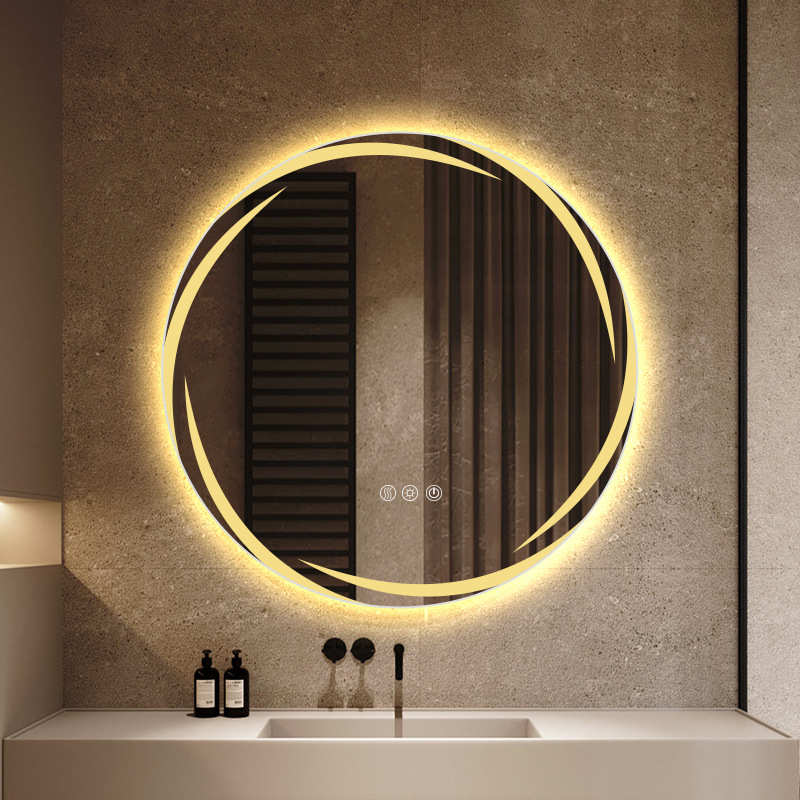 舒家源头工厂智能浴室镜圆形led灯旋花发光圆镜子创意艺术接电源