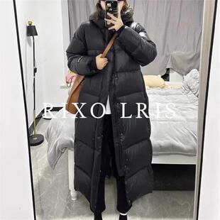 羽绒服女冬过膝时尚 黑色加厚白鸭绒中长款 保暖外套 LRIS法式 RIXO