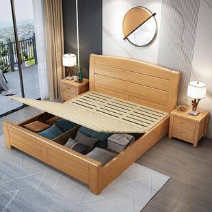 榉木实木床1.8米双人床1.5工厂直销1.2单人童床现代简约主卧婚床