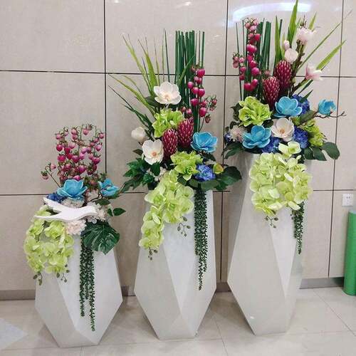 不锈钢花箱户外切面菱形落地花箱客厅酒店商场学校展厅花盆花钵
