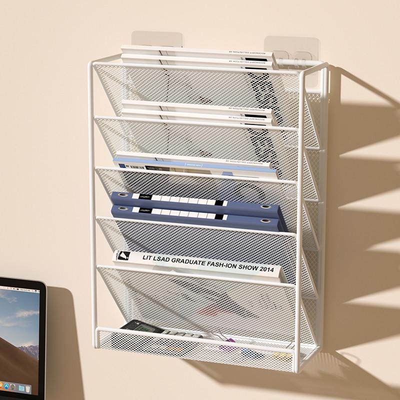 K8文件架多功能壁挂式多层文件夹收纳盒铁艺简易办公桌搁板收纳神