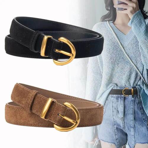 Women Luxury Design Suede Leather Belt Casual Versatile Busi