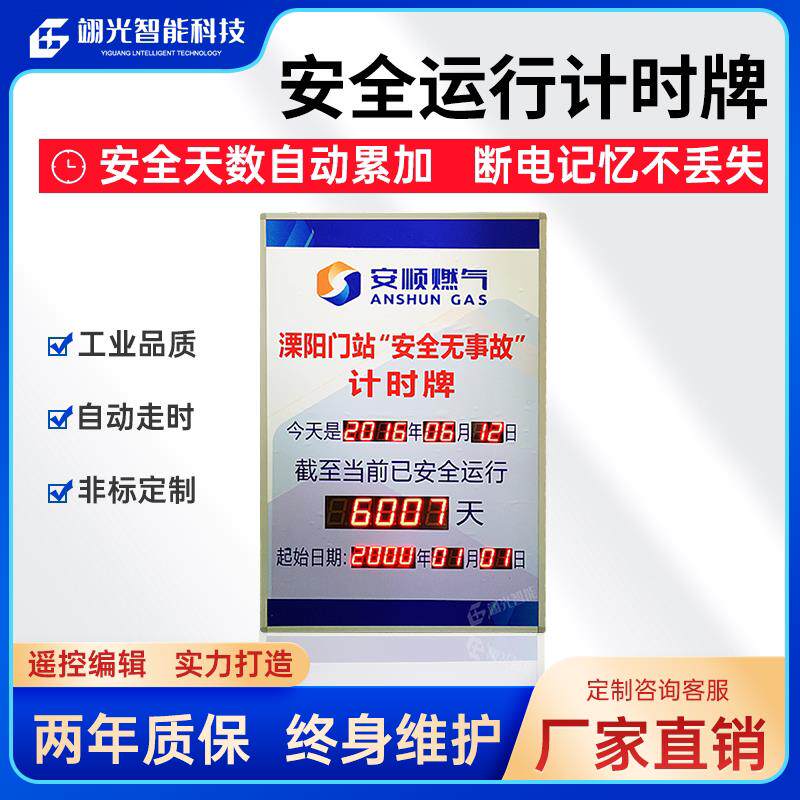 安全工业LED电子看板定制生产显示屏运行天数记录牌计数时钟包邮