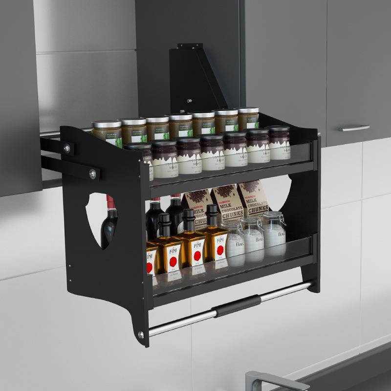 吊柜升降拉篮厨房橱柜太空铝壁柜下拉式调味篮收纳升降机