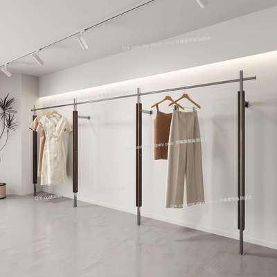 服装店展示架专用上墙胡桃货架陈列架女装店简约落地式挂衣架复古