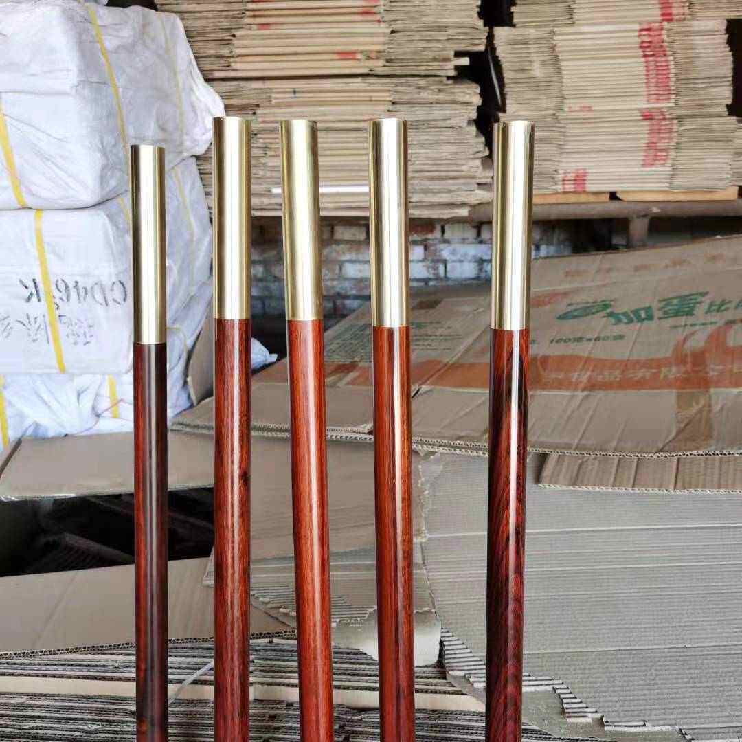 紫檀木武术棍 紫光檀木棍子金箍棒1.2米两头铜健身棍子 齐眉棍