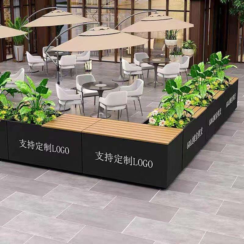 户外不锈钢坐凳花箱商场卡座室外座椅组合花坛铁艺种植槽隔断花架