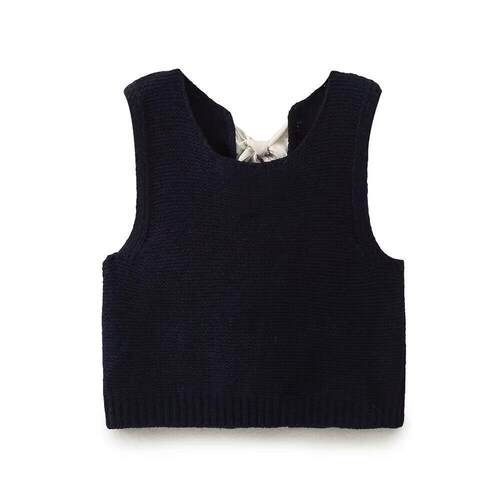 Womens Cropped Sweater Vest Casual Sleeveless Knit Cardigan