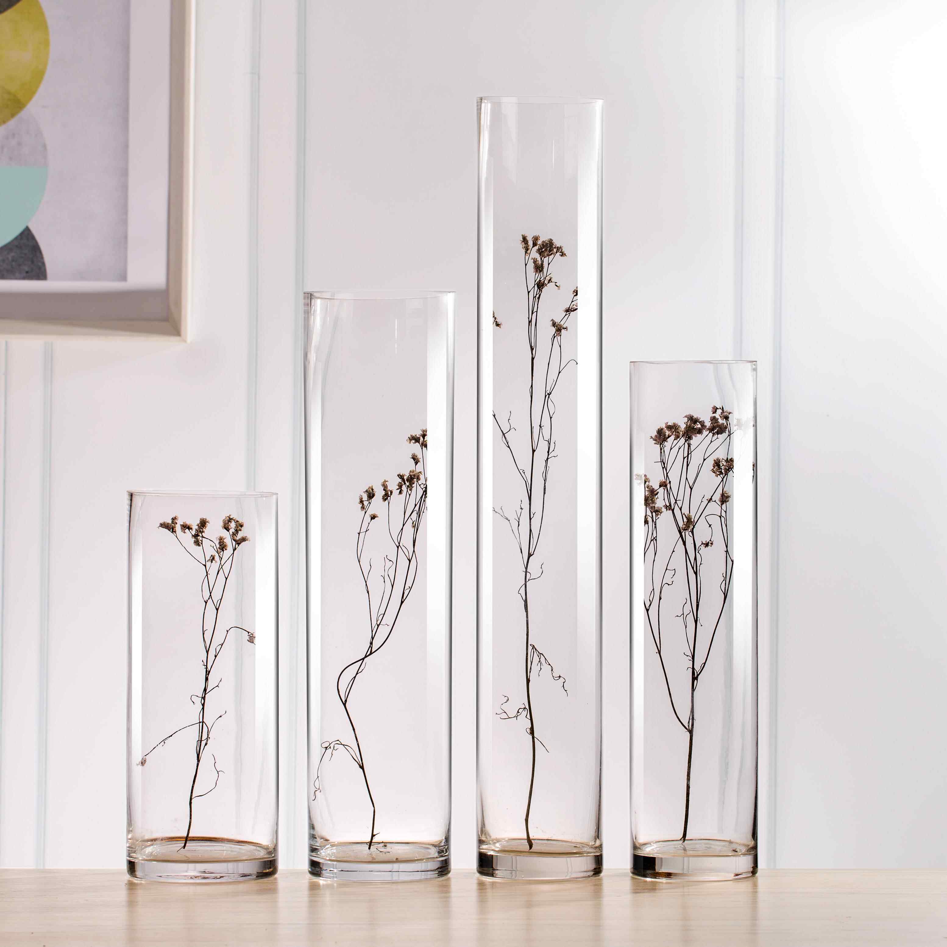 高档无细铅透明玻璃落地直筒花居瓶圆形长多高尺寸客厅家摆件软装