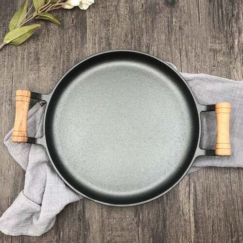 摆地摊双耳生铁平底锅煎锅加厚鏊子无涂层煎饼锅不粘烙饼锅