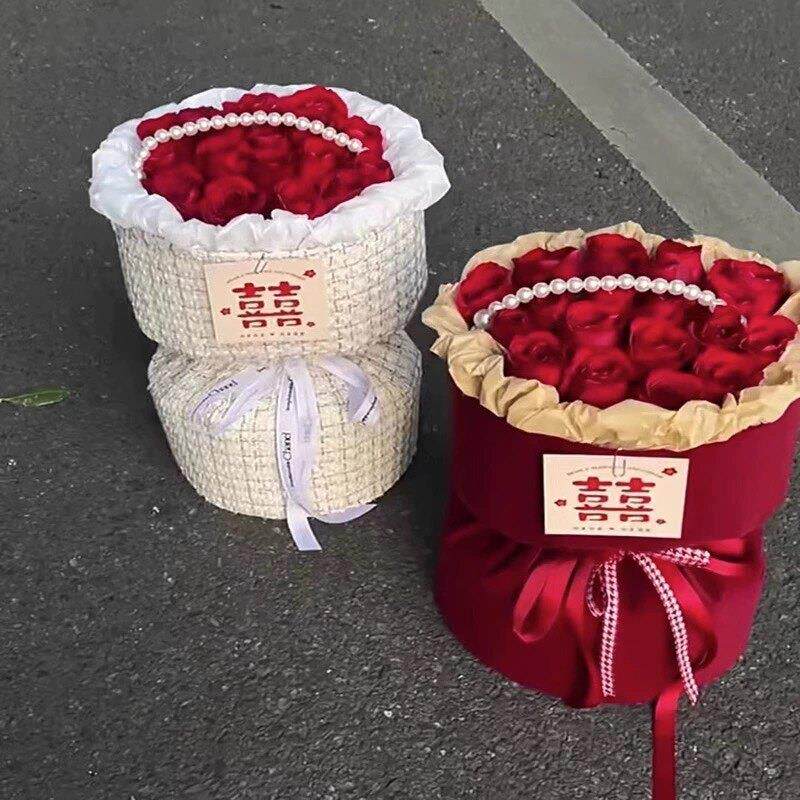 订婚花束彷真花永生成品玫瑰摆件花香皂花送女友领证拍照道具婚礼