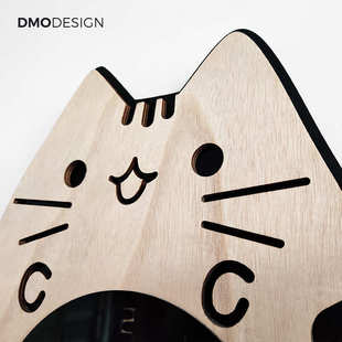 猫咪摇尾巴挂钟木质卡通墙上静音时钟儿童房卧室创意钟表摇摆钟