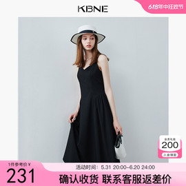 kbne连衣裙女吊带裙黑色连身裙，2024夏季茶歇法式小个子小黑裙