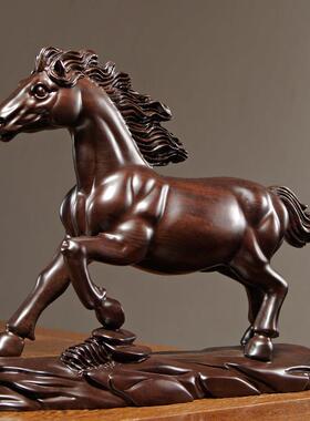 黑檀木雕生肖到马摆件红厅木雕摆yf518刻马成功礼品家居客办公室