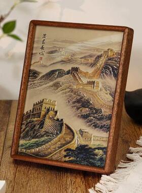 铜艺世家万里长城铜雕画手工錾刻桌面摆件办公室靠山图装饰画摆台