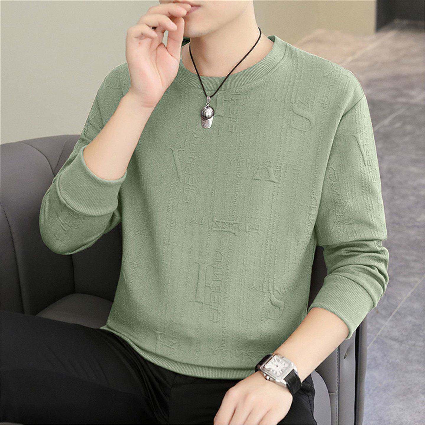 斯蒂芬圆领提花长袖t恤男春秋季新款高级感潮流休闲百搭男士上衣