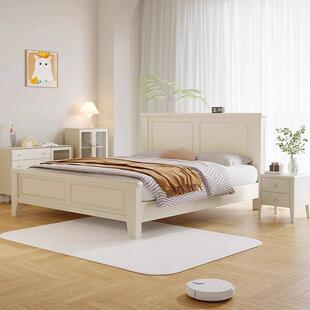 美白色全实木床现代简约1经.8m单双人床1.5m济式 小储户型高箱613