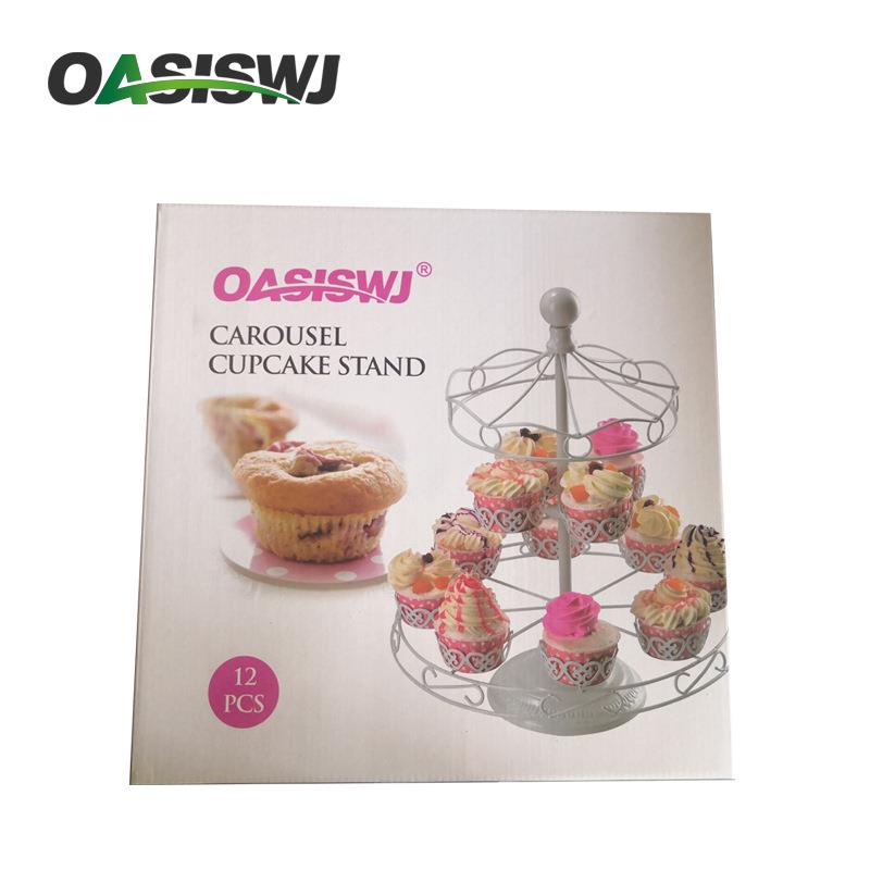 OASISWJ旋转木马可旋转小蛋糕架12杯铁艺收纳YZ1822婚庆专用
