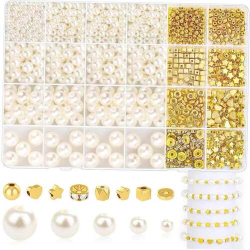1140Pcs Imitation Pearl Plated Gold CCB Beads Kits Star Hear