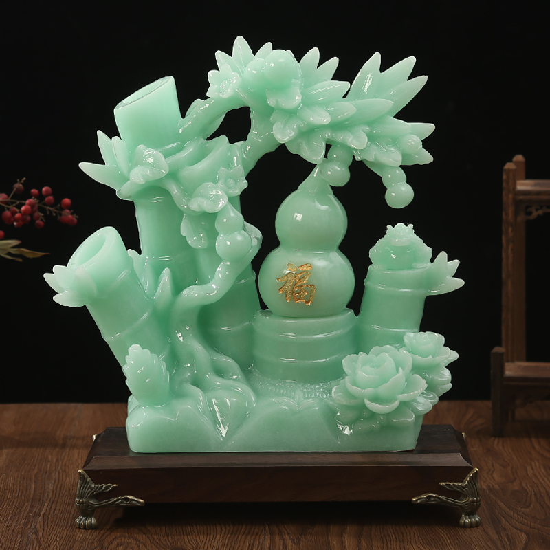 玉石财富节节高竹子摆件招财金蟾客厅家居装饰品高档乔迁开业礼品