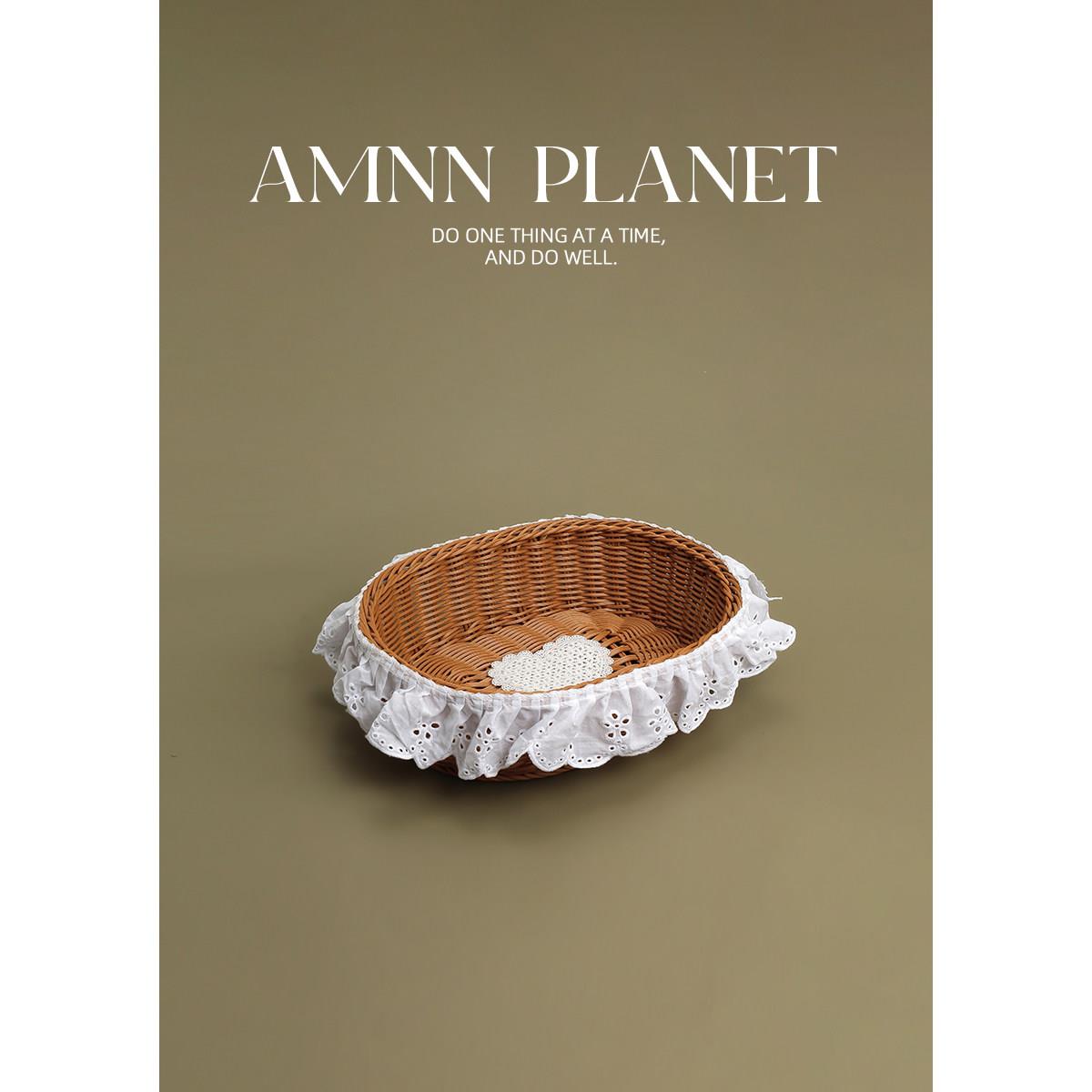 AMNN 爱心蕾丝花边编织收纳筐创意小众春季野餐郊游露营置物筐