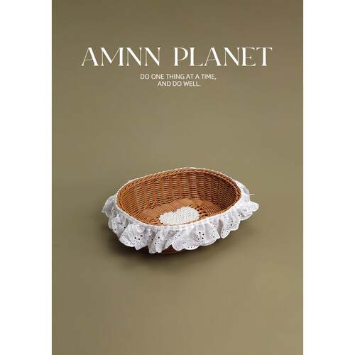 AMNN 爱心蕾丝花边编织收纳筐创意小众春季野餐郊游露营置物筐