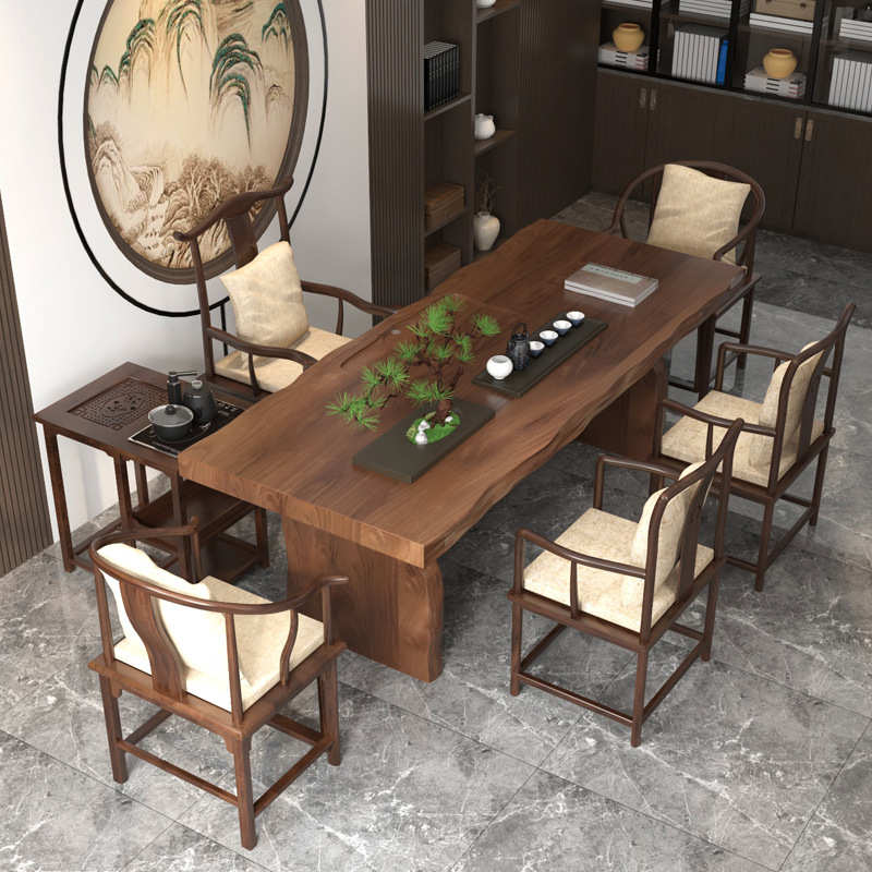 新中式实木茶桌全套客厅大板茶台家用办公室茶桌椅原木禅意泡茶桌