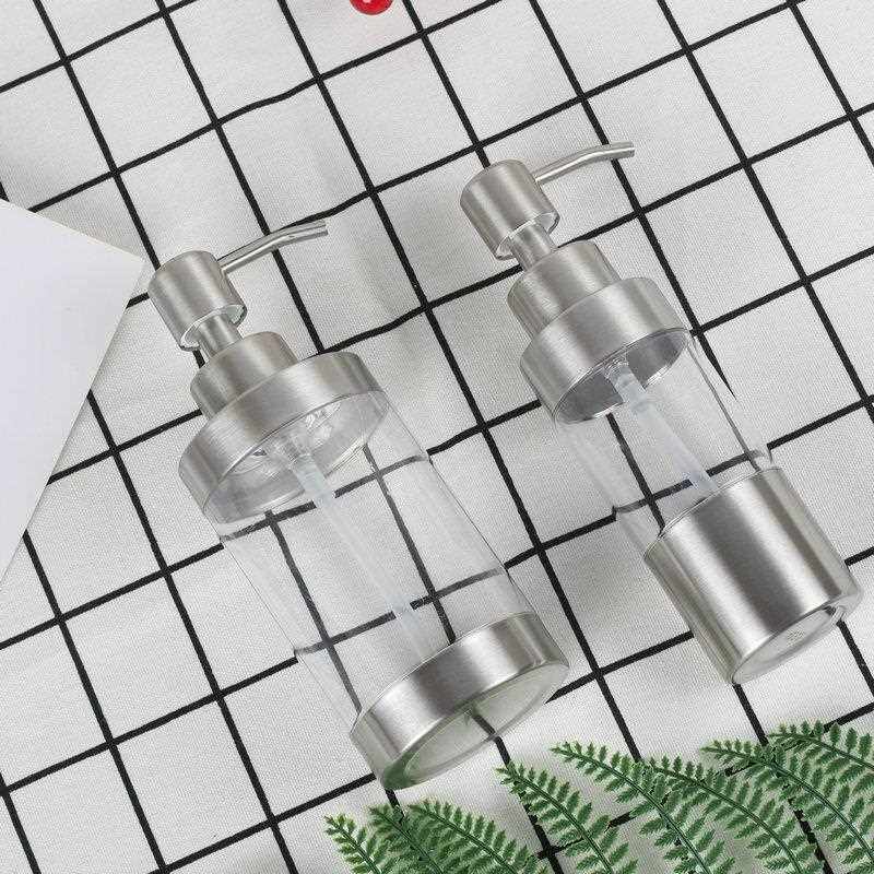 新款直销亚克力加304不锈钢液瓶创意手动皂液器透明乳液洗手液瓶1