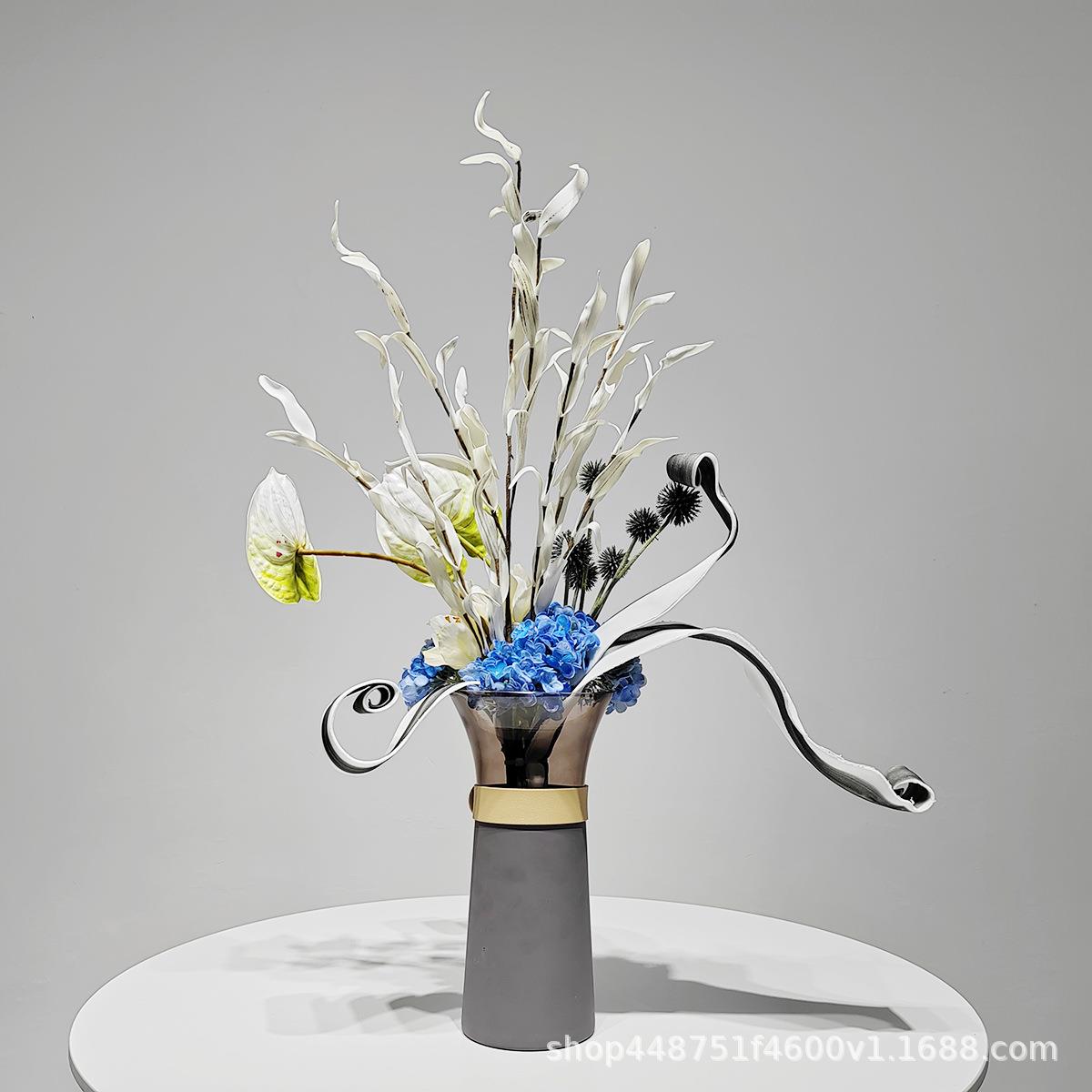 轻奢餐桌仿客真花艺花瓶插花摆件装品饰厅玄关样板白蓝摆放NIB间